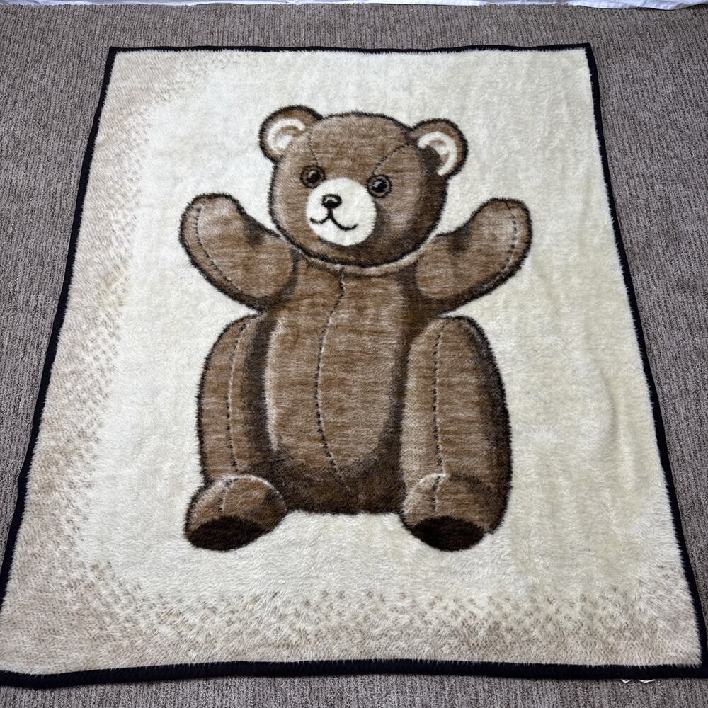 Biederlack Vintage Brown Teddy Bear Plush Throw Blanket Made in USA
